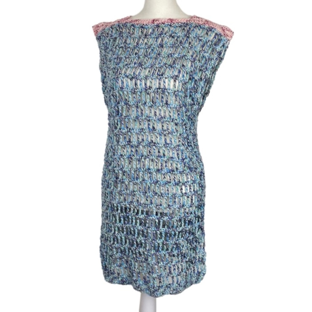 Hand Knit Bohemian Crochet Dress Cover Up Blue Pink Size Small Medium - Picture 1 of 8